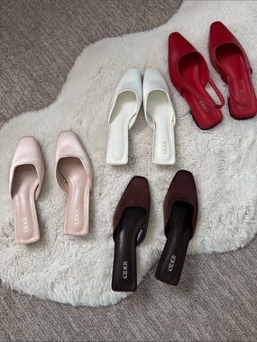 Cider Women’s Square Toe Mules — Red, White, Pink, Brown